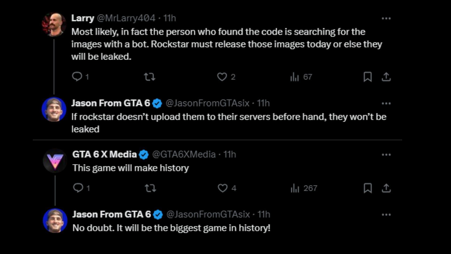 Fans react to the possibility of getting GTA 6 screenshots soon (Images via X)