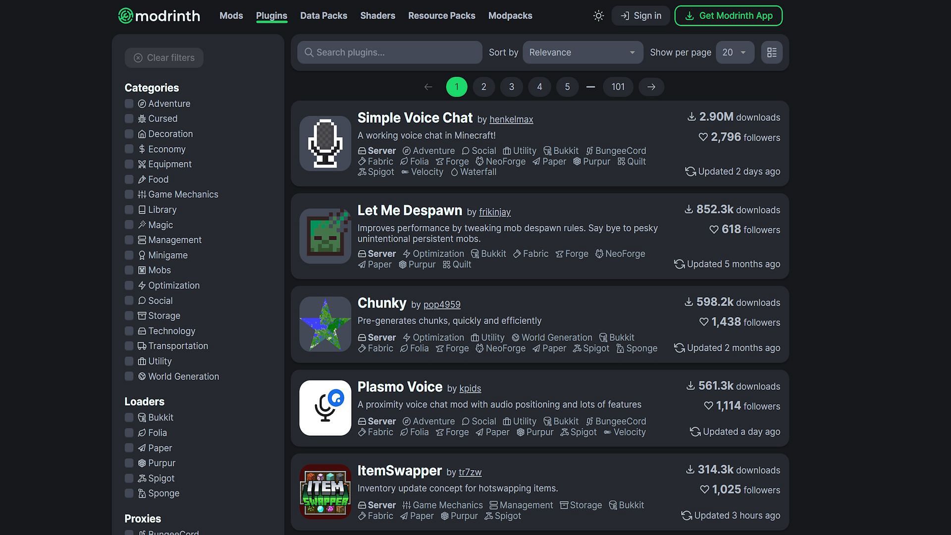 The Modrinth website even has an entire section dedicated to plugins (Image via Modrinth)