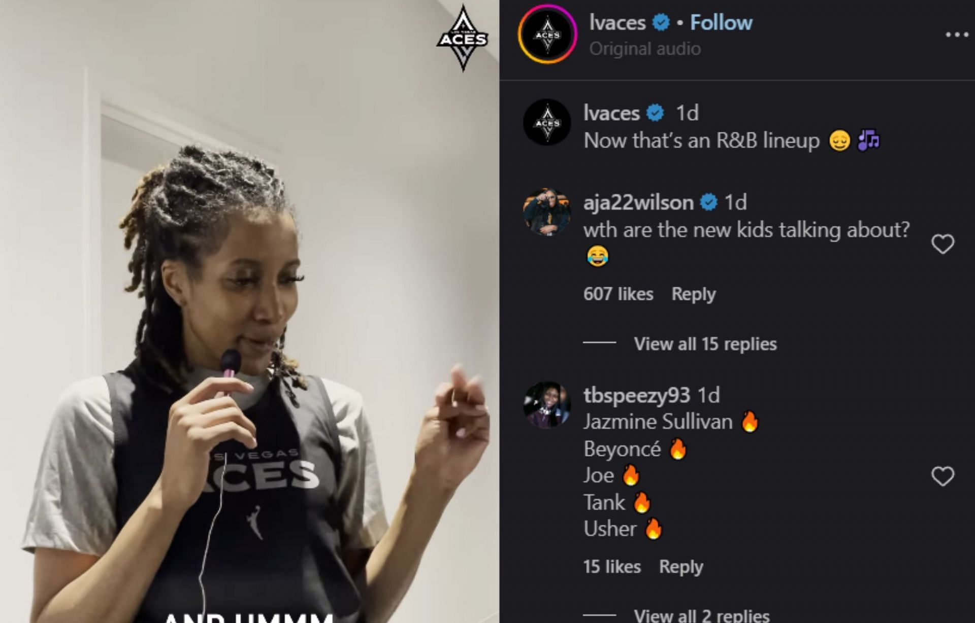 LOOK: A&#039;Ja Wilson comments on Instagram about her teammates choices for R&amp;B artists