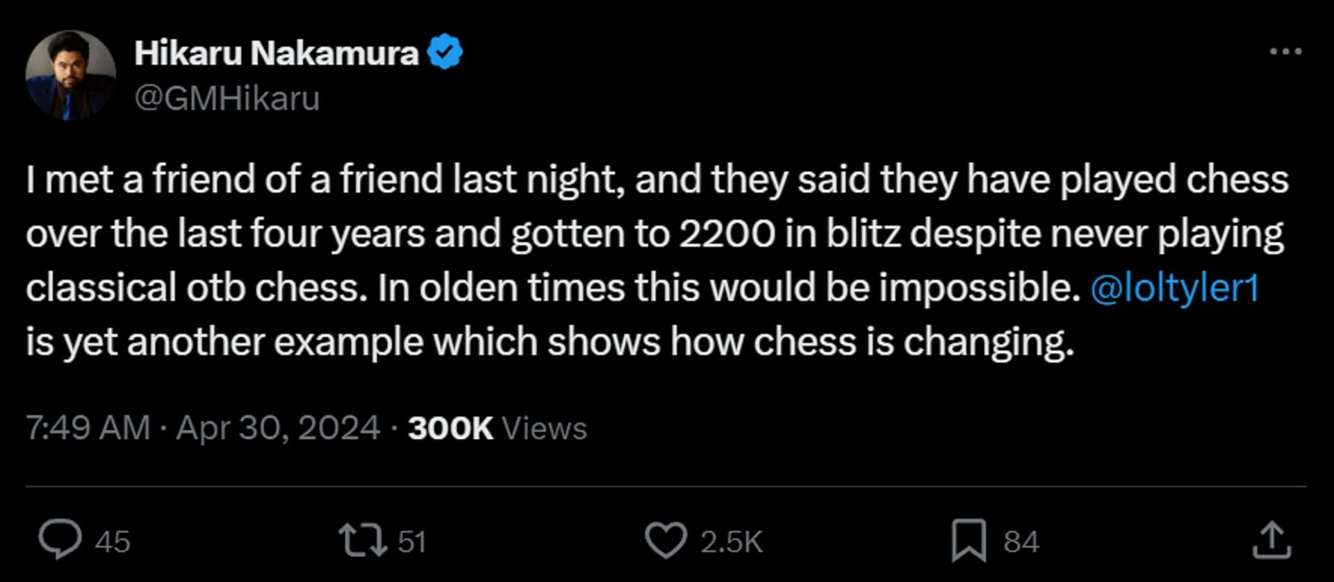 Hikaru speaks on the new age Chess players (Image via X)