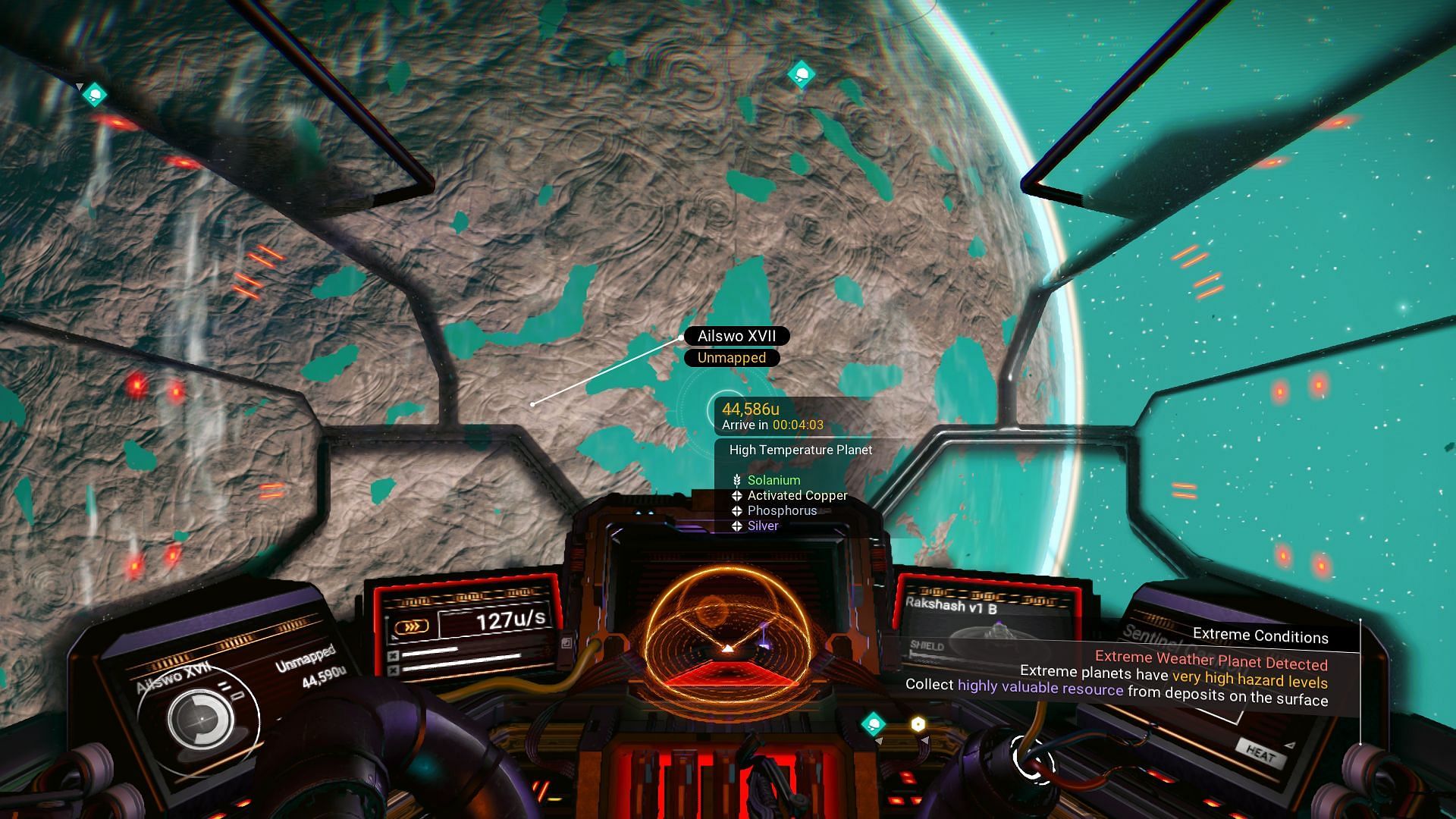 Pirate detection system on the left-most screen in Starship&#039;s cockpit (Image via Hello Games)