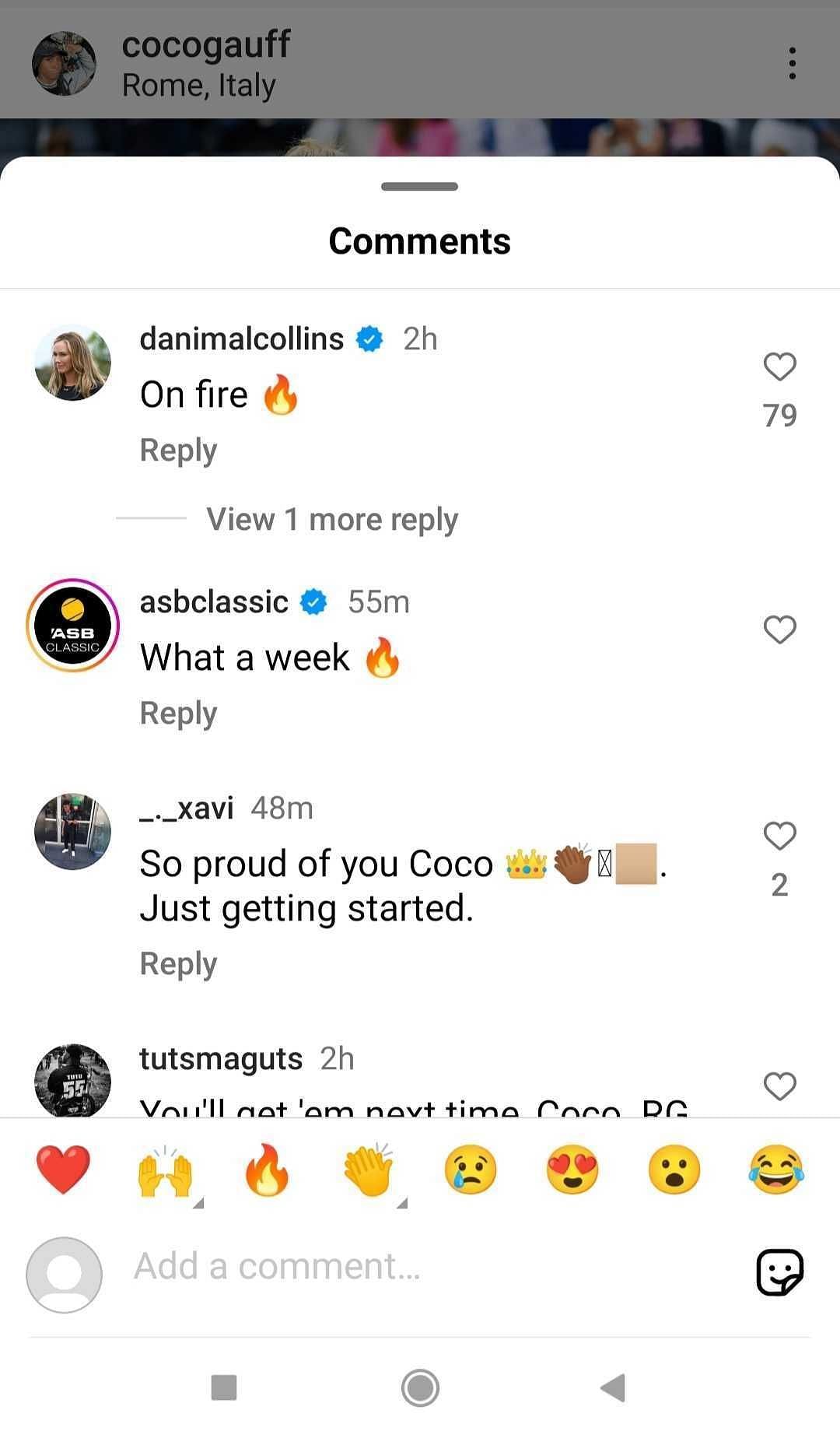 Danielle Collins&#039; comment on Coco Gauff&#039;s Instagram post