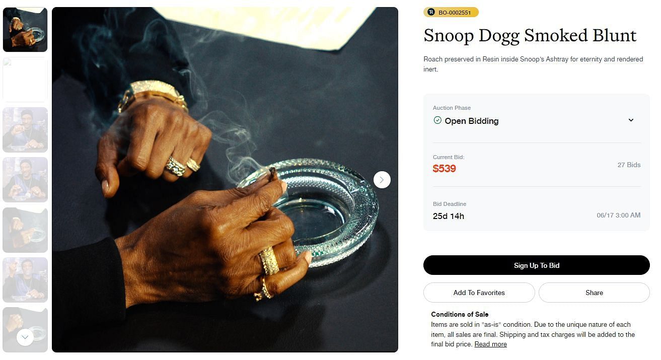 Snoop&#039;s Smoked Blunt (Image via official website/@The Realest)