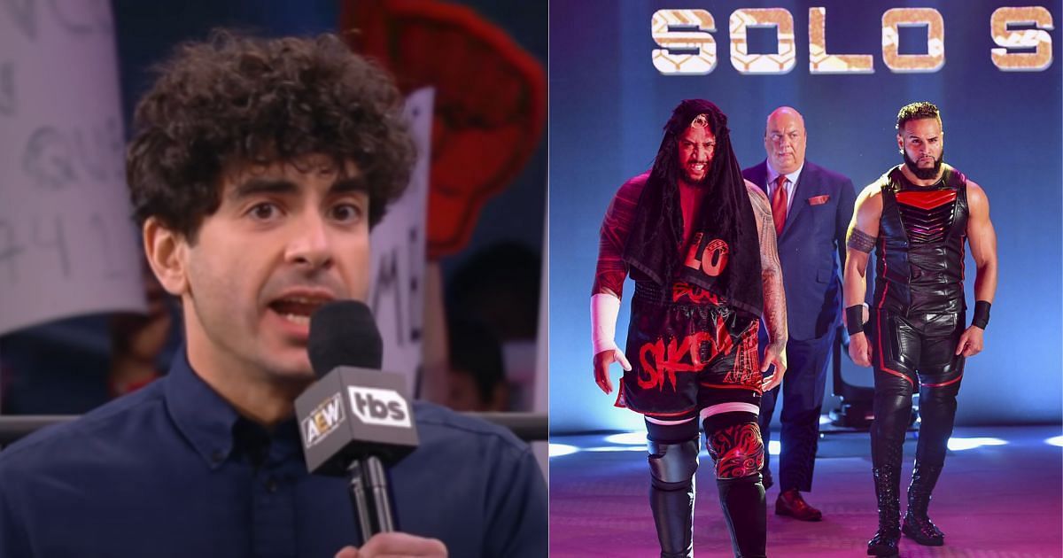 Tony Khan (left) and Bloodline (right) [Images taken from AEW YouTube and WWE Gallery]