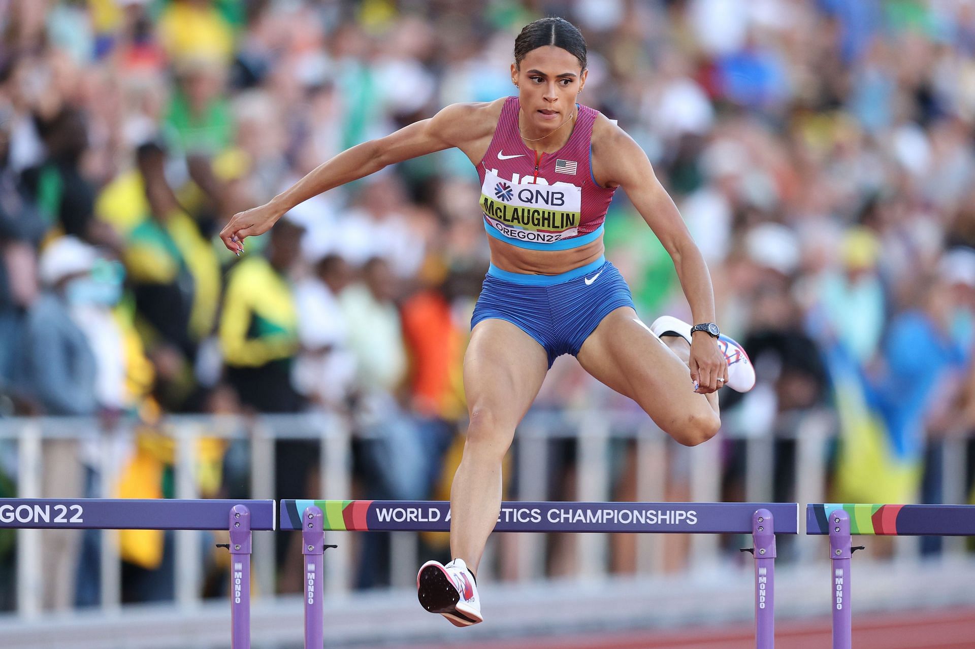 Sydney McLaughlin of Team United States competes in the Women&#039;s 400m Hurdles Final at the World Athletics Championships 2022 in Eugene, Oregon.