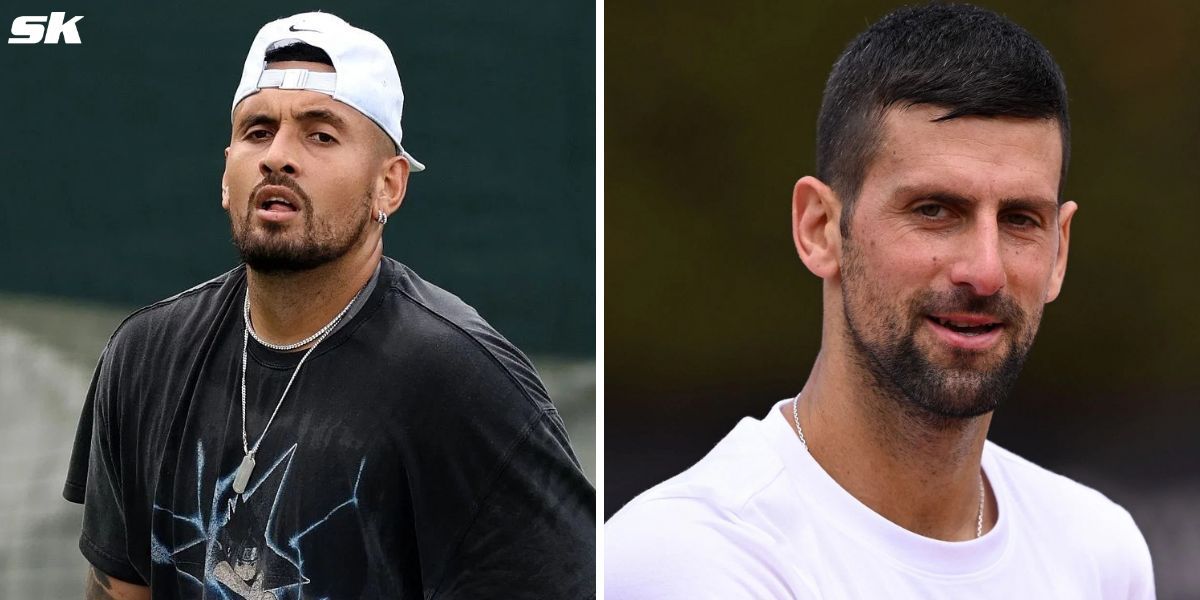 Nick Kyrgios (L) and Novak Djokovic