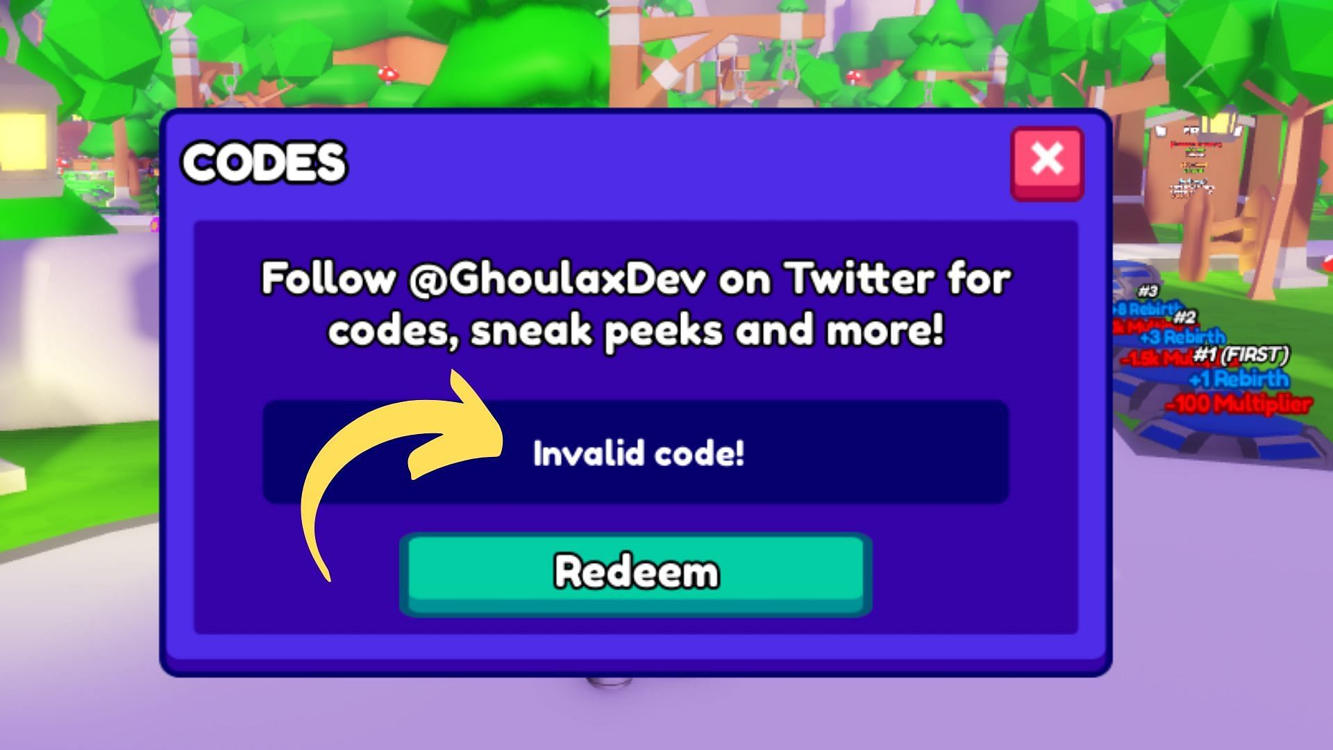 Button Simulator Mania invalid code issue (Image via Roblox || Sportskeeda)