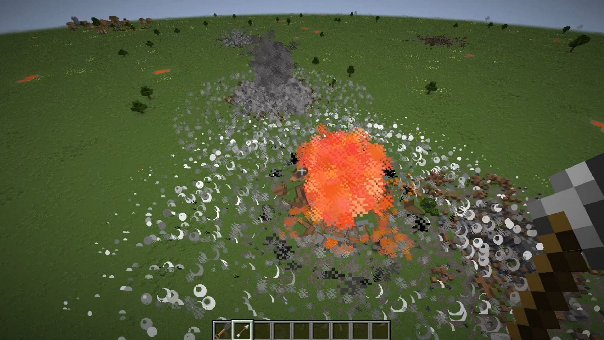OppenMiner&#039;s explosions featuring the destruction physics on standard Minecraft blocks (Image via OppenMiner Dev/YouTube)