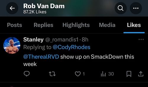 RVD liked the above tweet. [Image via the star's Twitter]