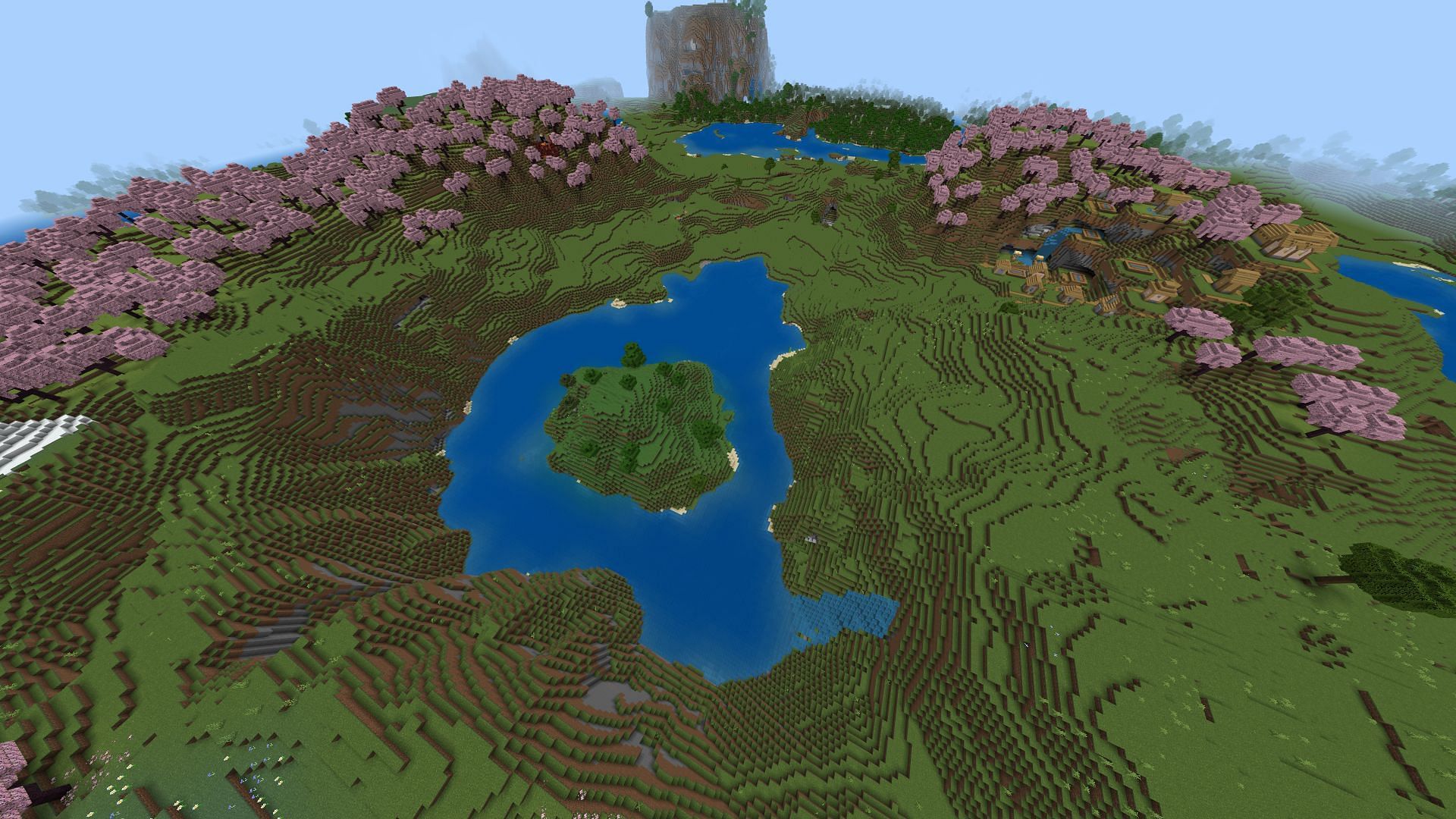 The center of the small island in this Minecraft 1.21 seed has a hidden trial chamber (Image via Mojang)