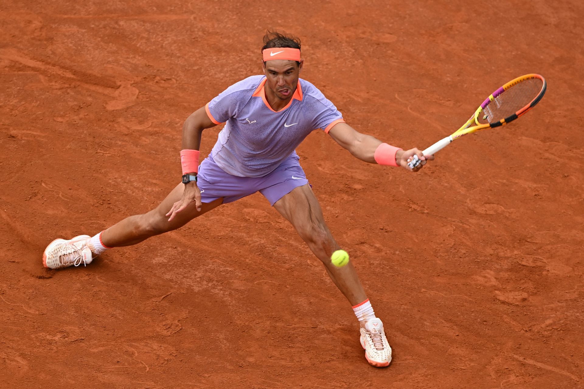 Rafael Nadal in action at the Internazionali BNL D&#039;Italia 2024 - Day Four