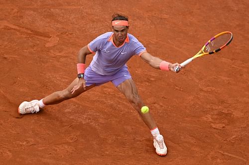 Rafael Nadal in action at the Internazionali BNL D'Italia 2024 - Day Four