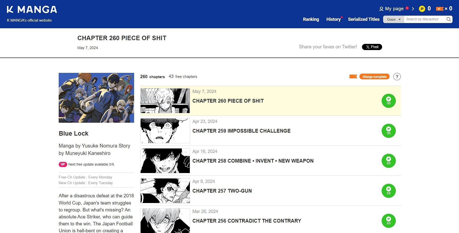 Blue Lock manga details on K Manga website (Image via Kodansha)