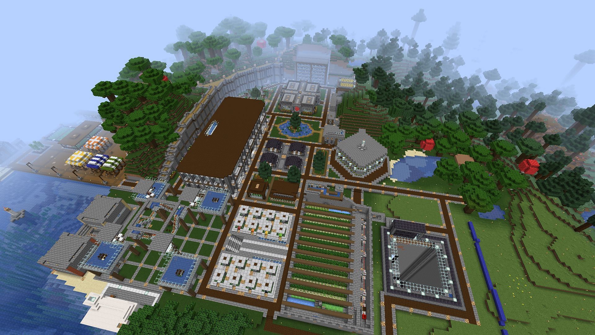 An industrial zone filled with useful AFK Minecraft farms (Image via Pyros51/Reddit)