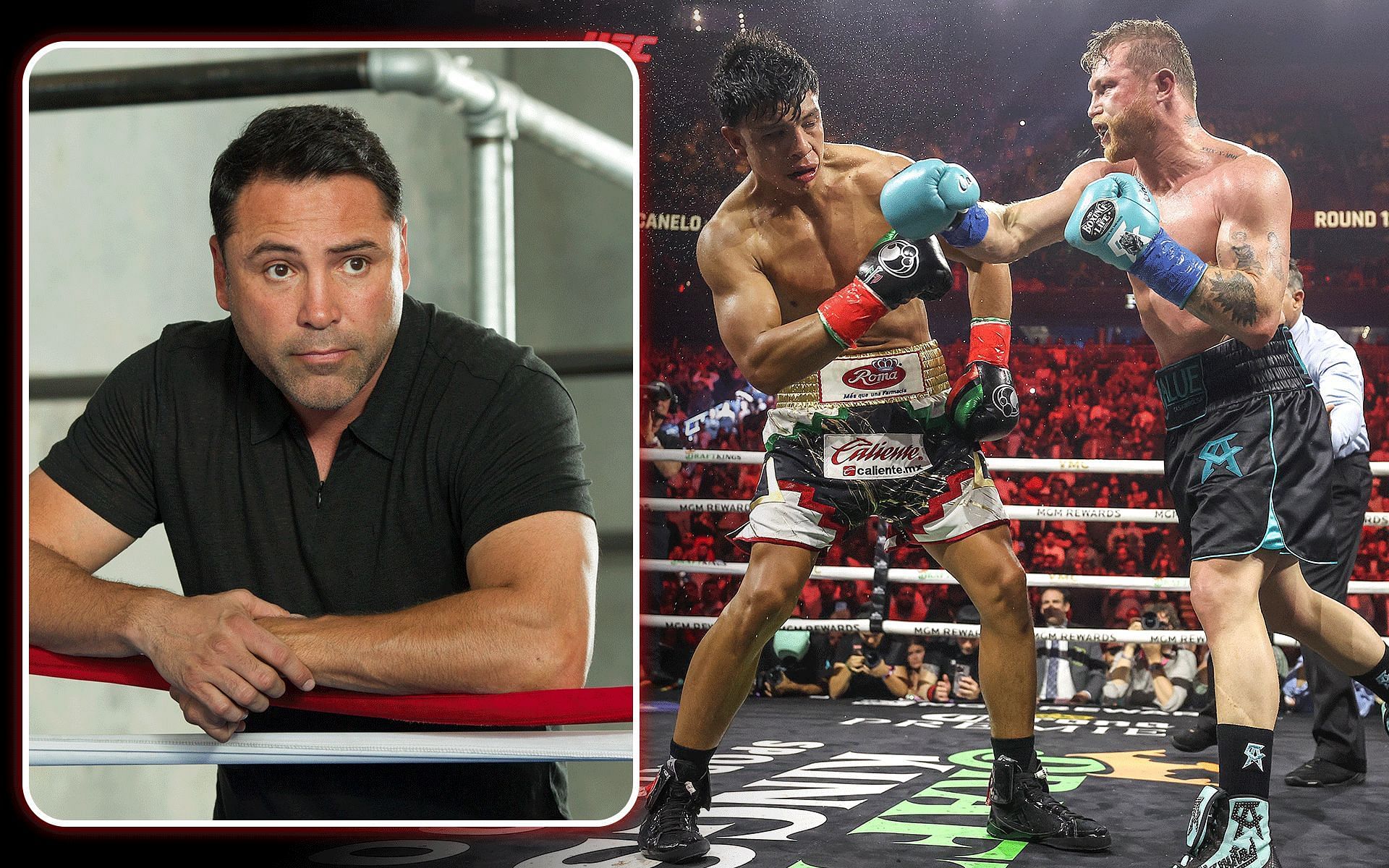 Oscar De La Hoya (left) claims Jaime Munguia (center) is on the right path like Canelo Alvarez (right) [Images courtesy: Getty]