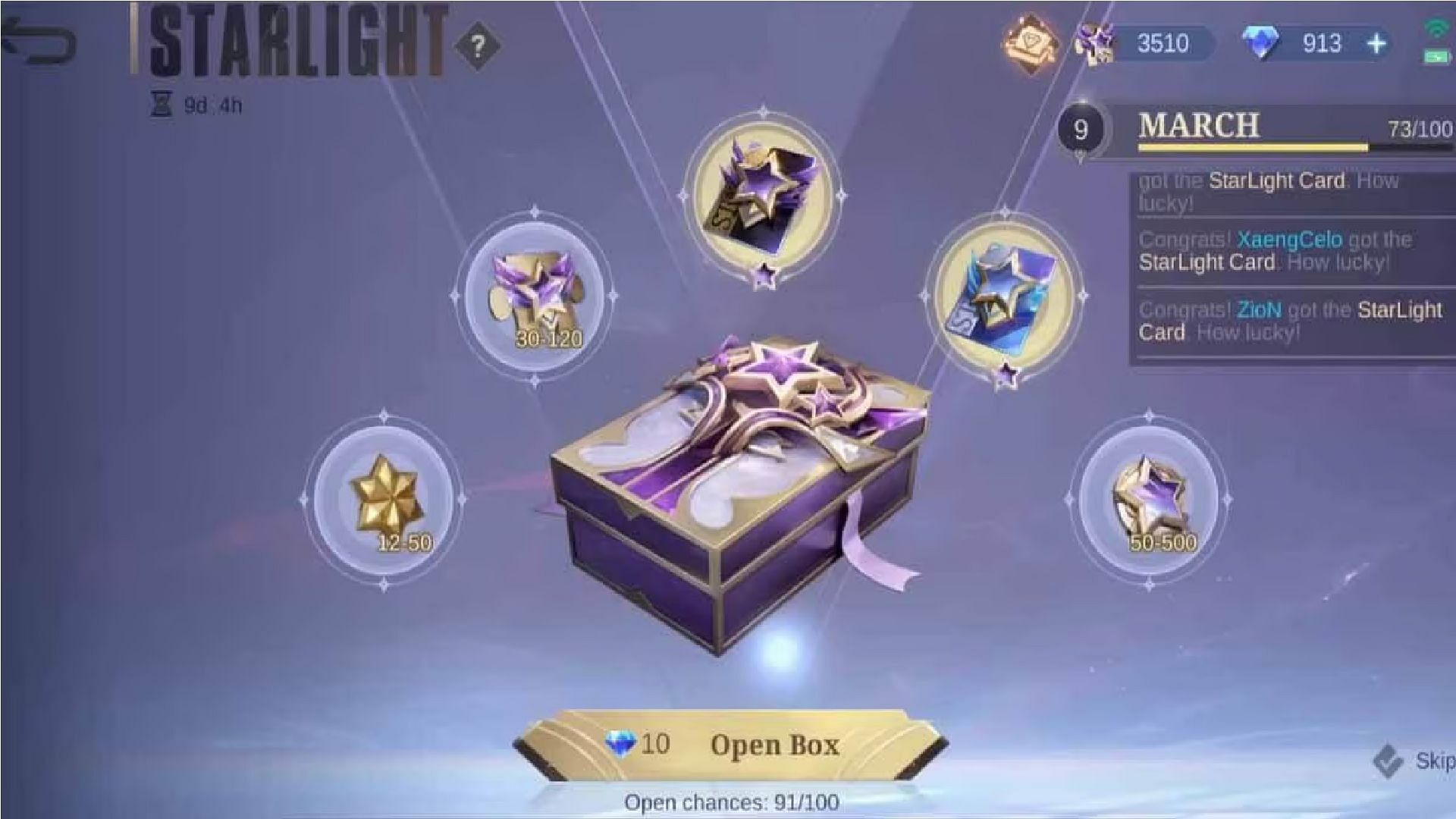 Opening the Starlight Lucky Chest might help you get some Starlight Fragments (Image via Moonton Games)