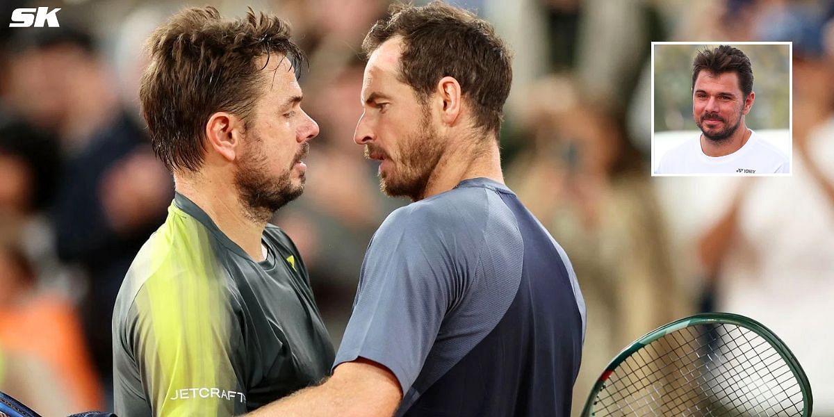 Stan Wawrinka (L) and Andy Murray embrace each other. PHOTOS: GETTY