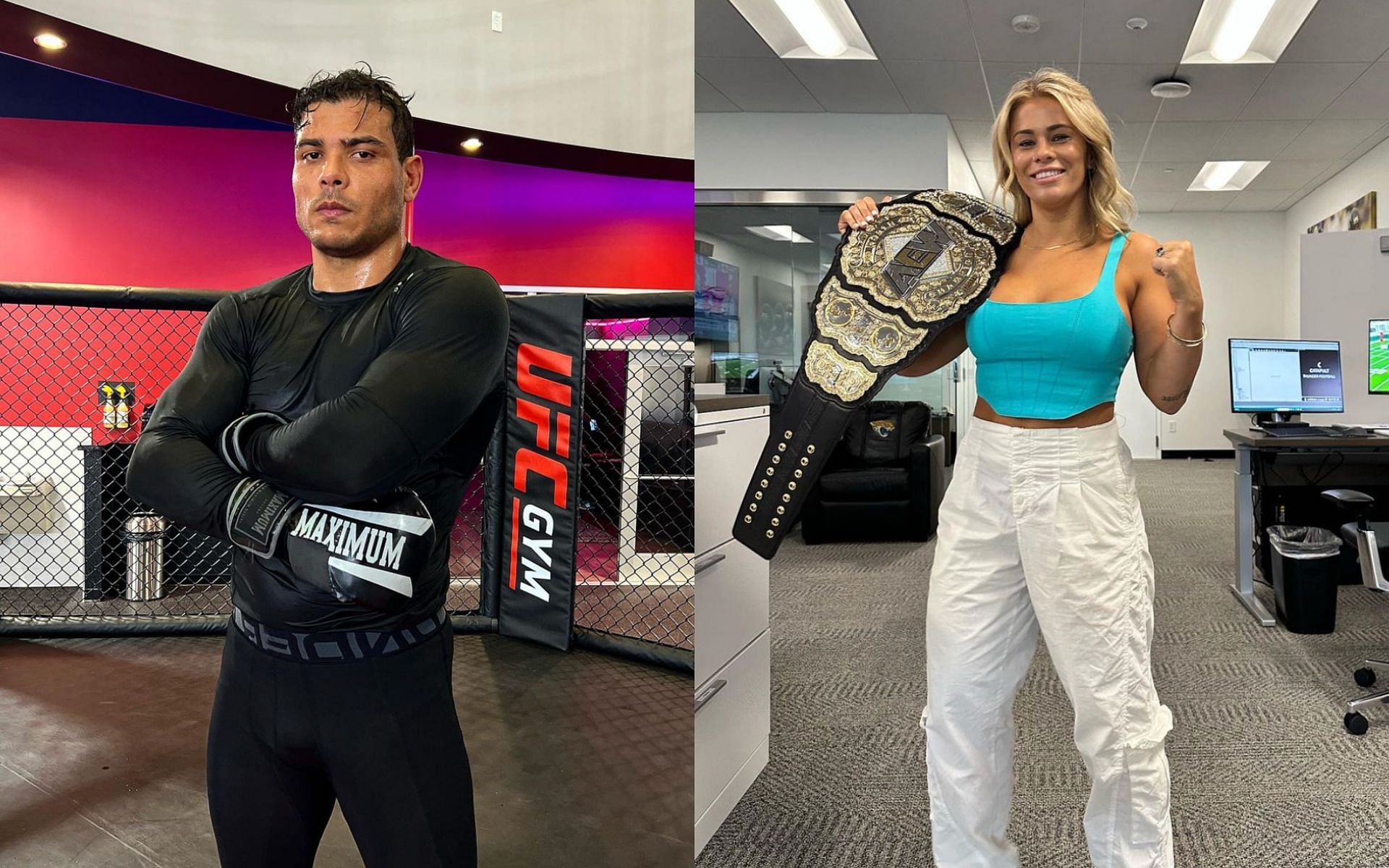 Paulo Costa (left) reacts to Paige VanZant (right) responding to Dillon Danis on social media [Photo Courtesy @borrachinhamma and @paigevanzant on Instagram]