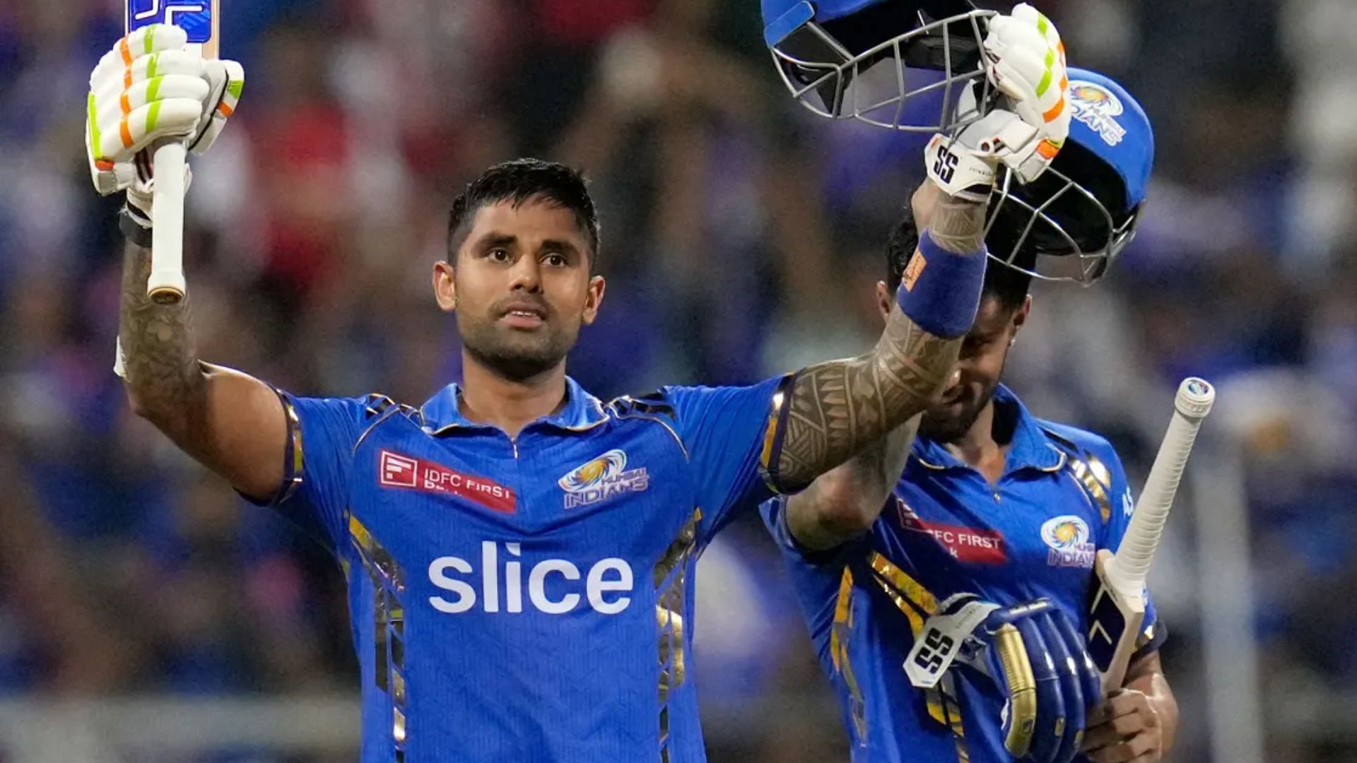 Suryakumar Yadav soaks in the applause after scoring his second IPL hundred 