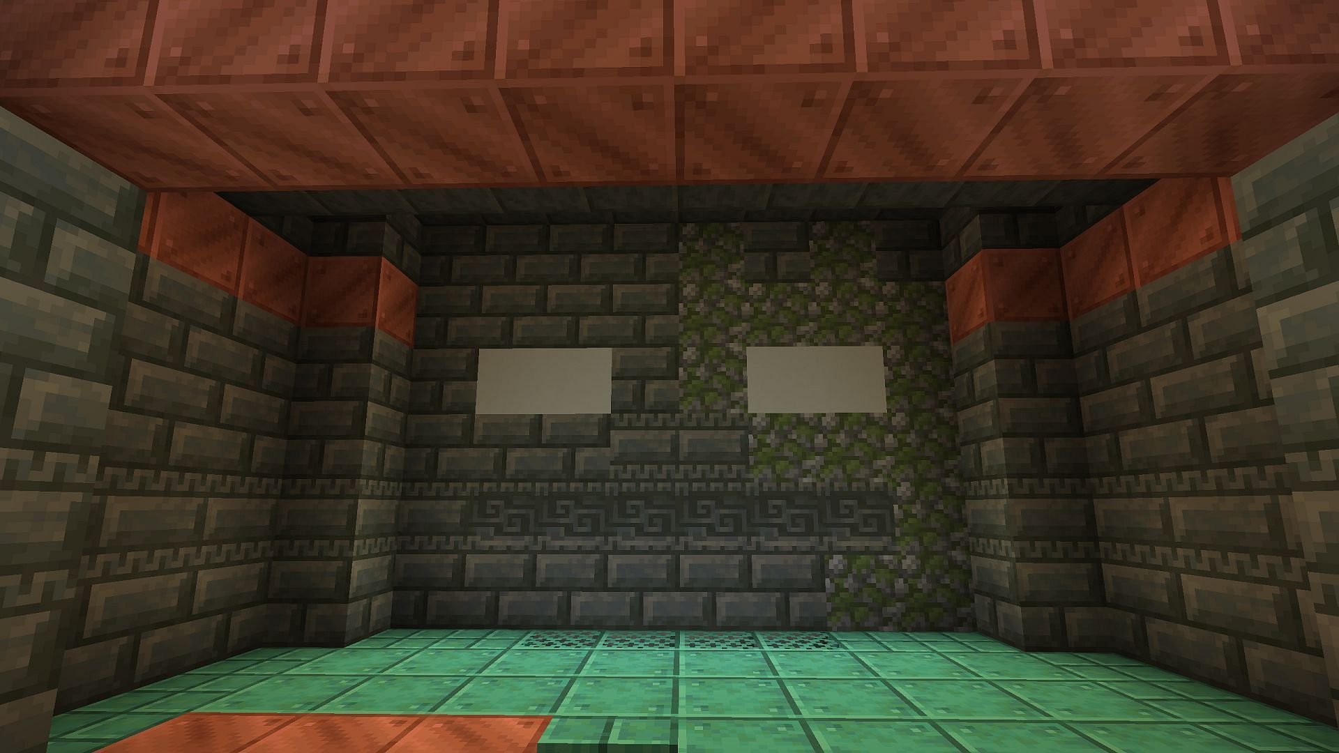 A mural depicting a bogged in trial chambers (Image via Mojang)