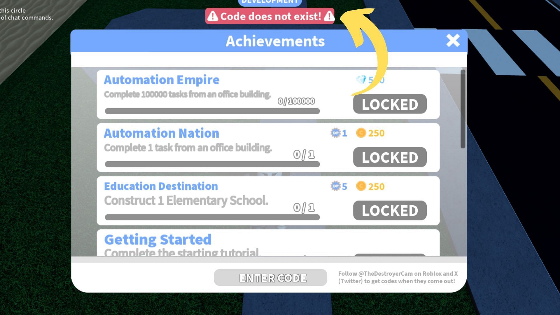 Mini Cities 2 invalid code issue (Image via Roblox)