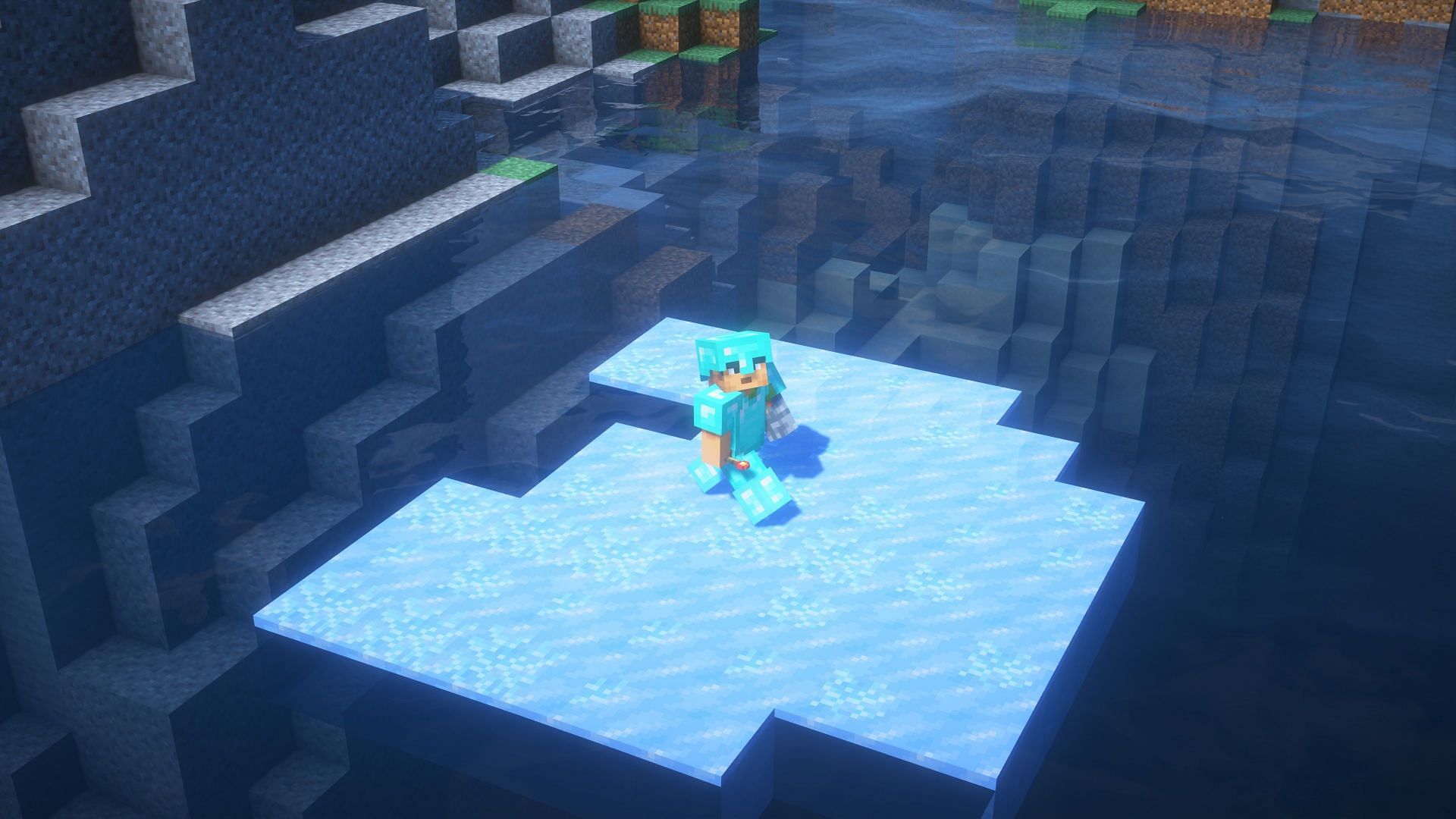 A player with Frost Walker boots equipped (Image via Mojang Studios)