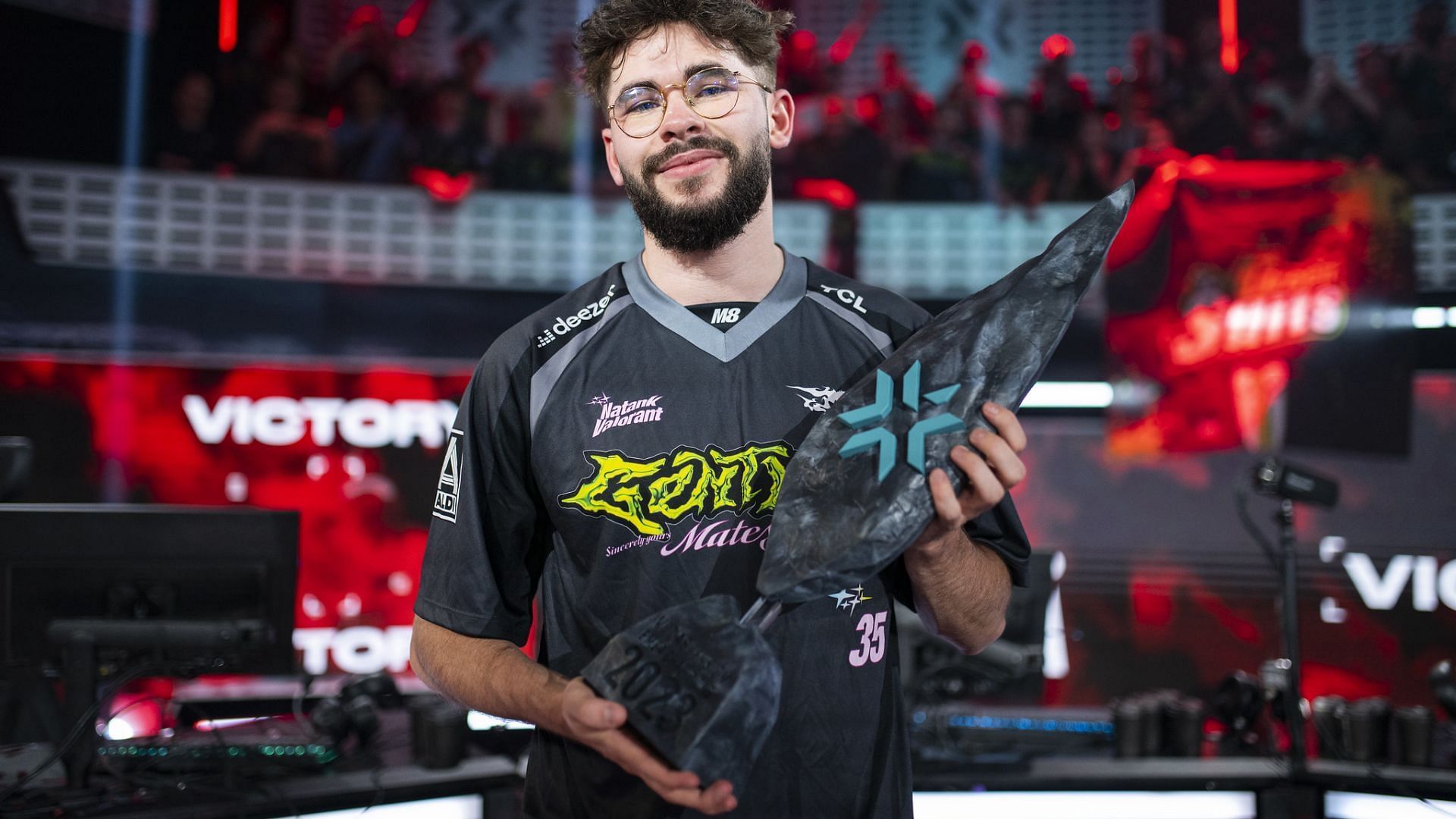 M8 nataNk with a VCT 2023 Ascension trophy in hand (Image via Liquipedia)