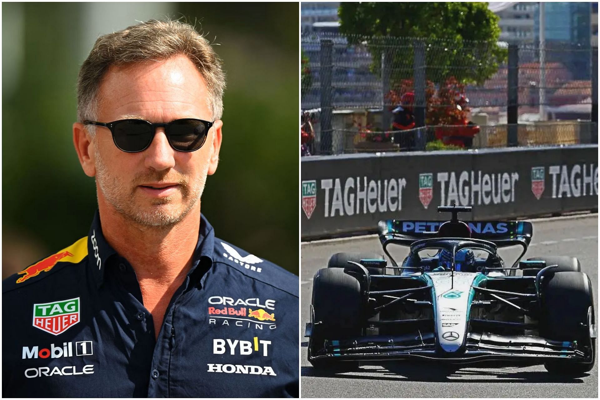 Christian Horner confused by Mercedes race strategy at the 2024 F1 Monaco Grand Prix (Collage via Sportskeeda)