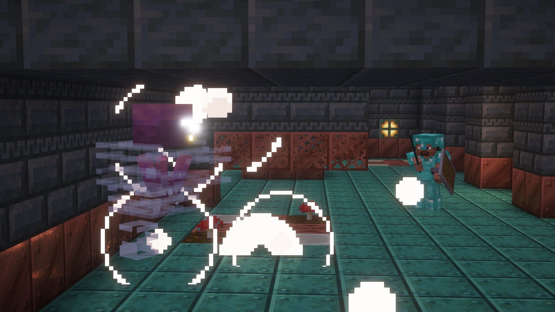 A player battling it out with the breeze in the trial chambers (Image via Mojang)