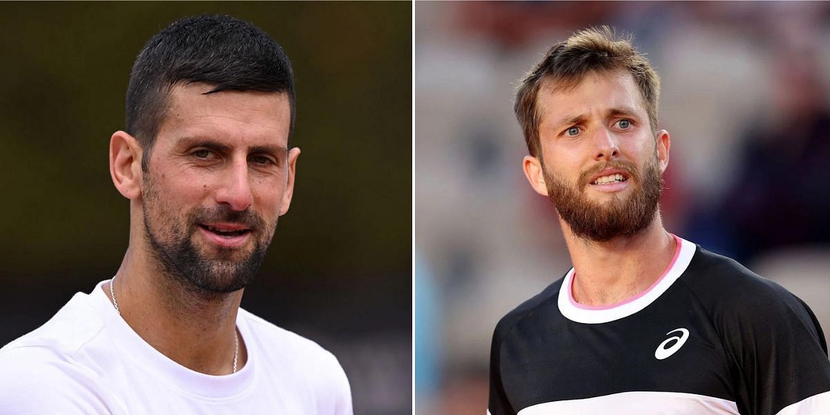 Novak Djokovic (L) Corentin Moutet (R)