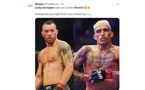 Tweet regarding potential Covington vs. Oliveira bout [Image courtesy: @ThaWeasle - X]