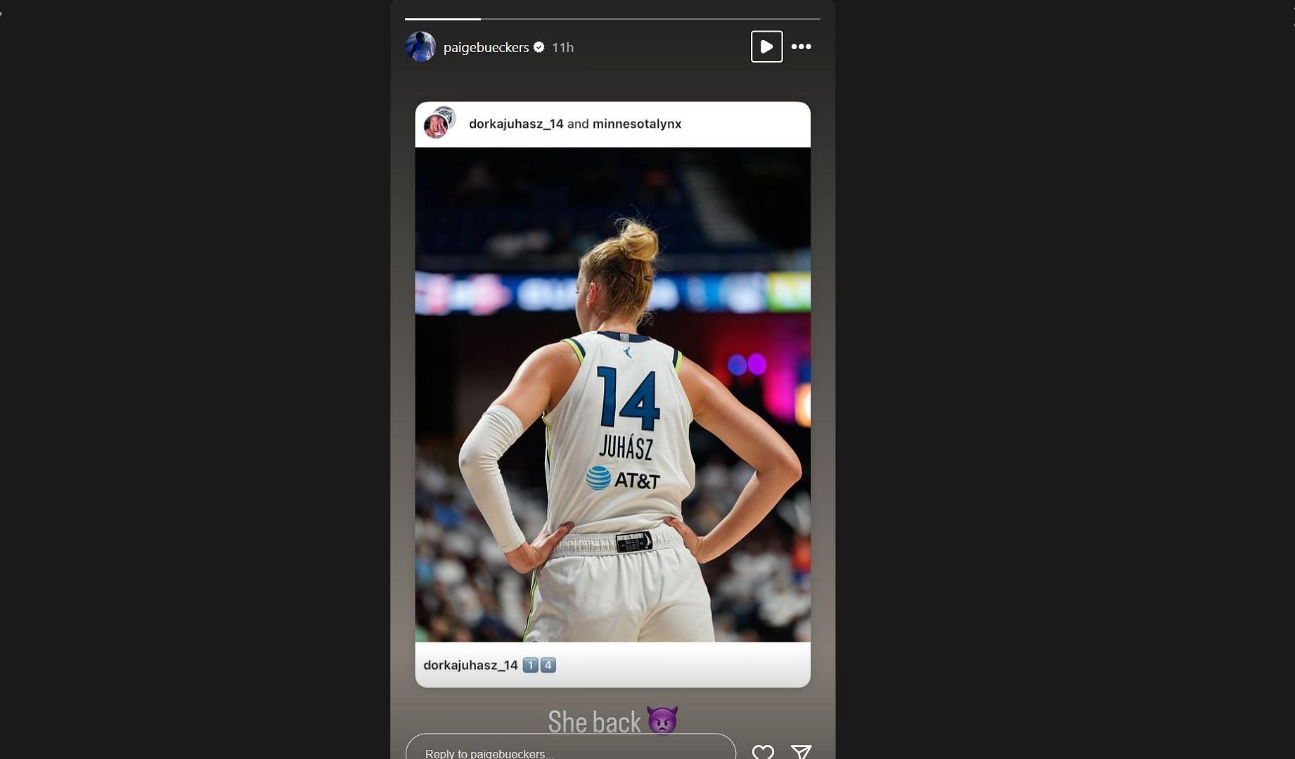 Paige Bueckers shares Dorka Juh&aacute;sz post on her story