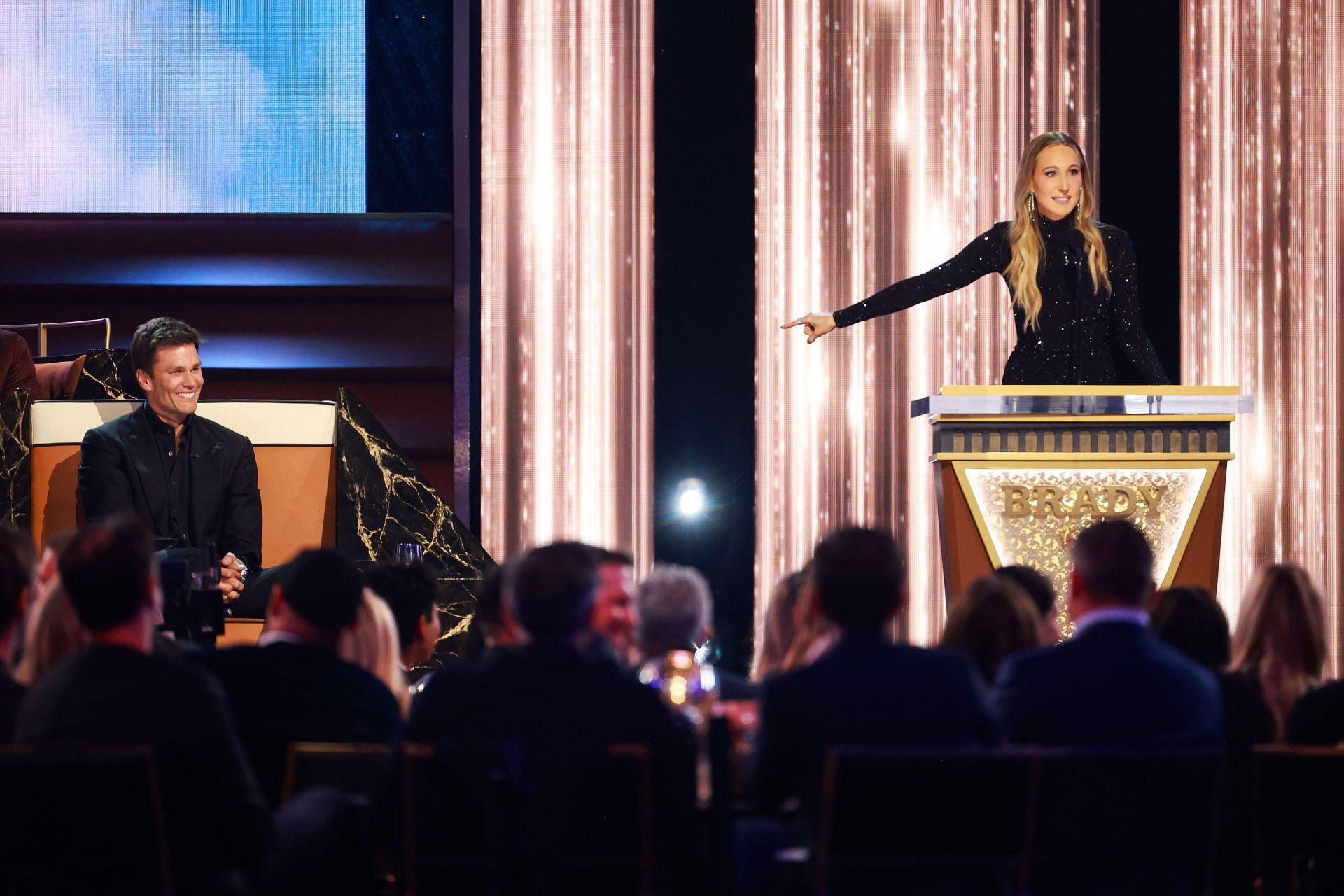 Nikki Glaser onstage during the G.R.O.A.T. (Image via Getty/Matt Winkelmeyer)