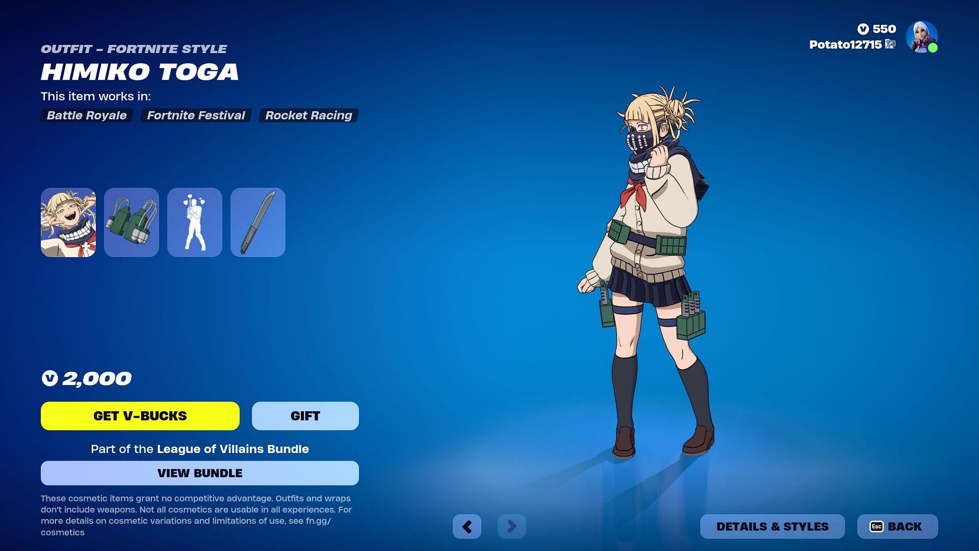 Himiko Toga Pack is currently listed in the Item Shop (Image via Epic Games)