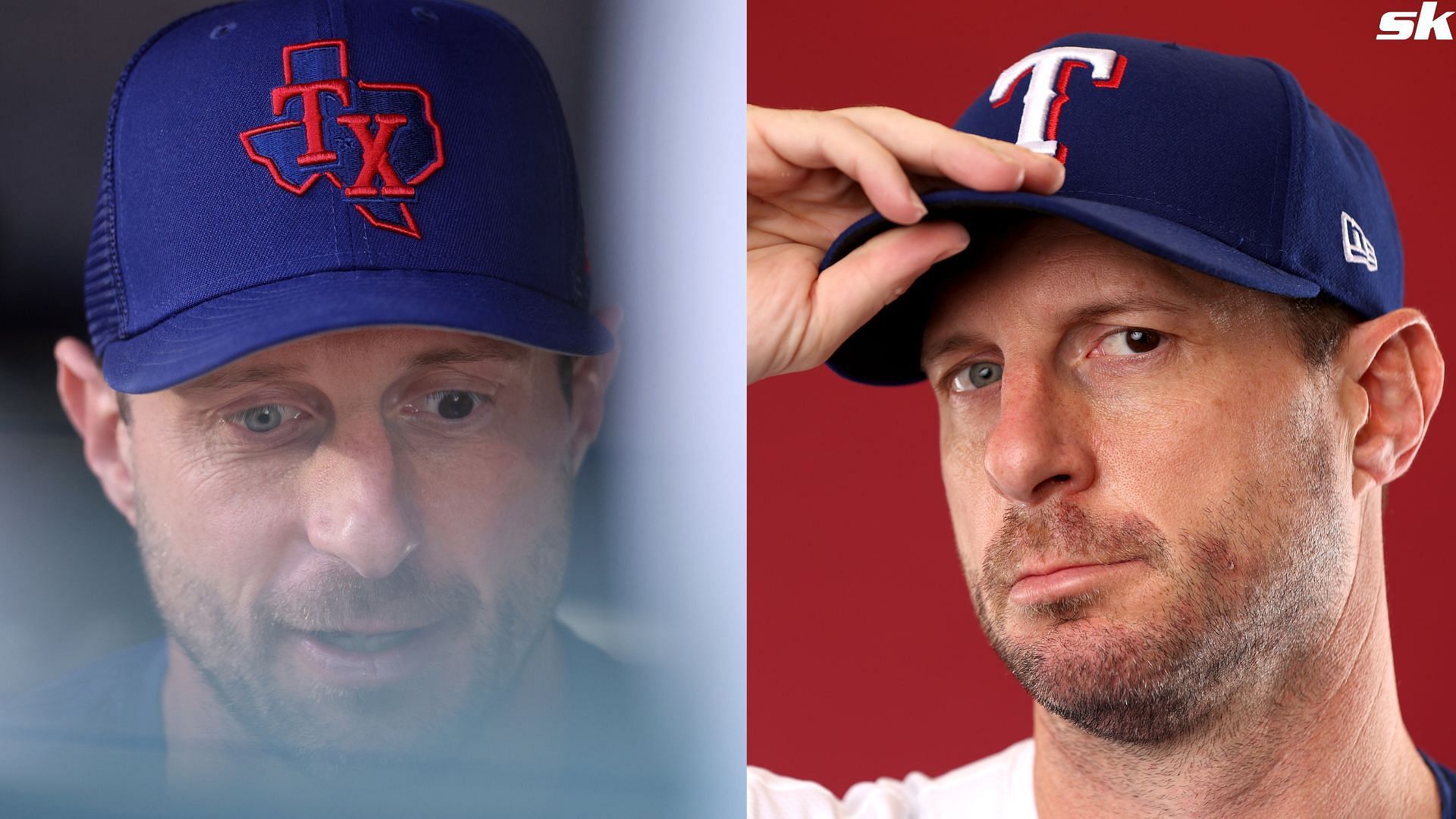Max Scherzer of the Texas Rangers poses for a portrait during photo day at Surprise Stadium