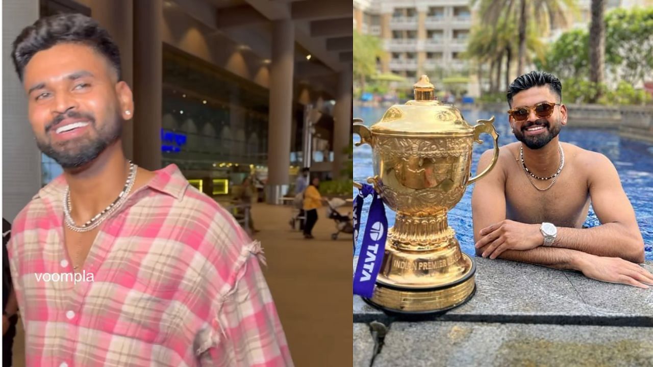 श्रेयस अय्यर आईपीएल ट्रॉफी के साथ (photo: Sheyars Iyer and Voompla Instagram)