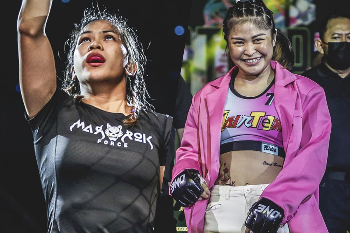 (From left) Denice Zamboanga and Stamp Fairtex collide at ONE 167.