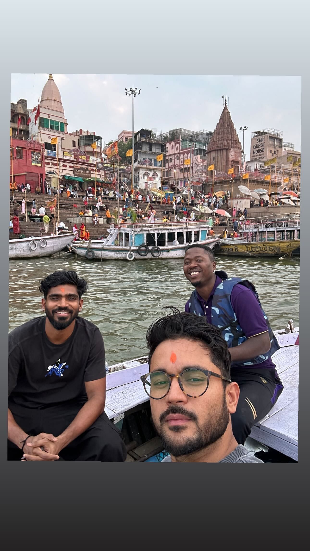 KKR cricketers, including Manish Pandey and KS Bharat, taking a boat ride.
