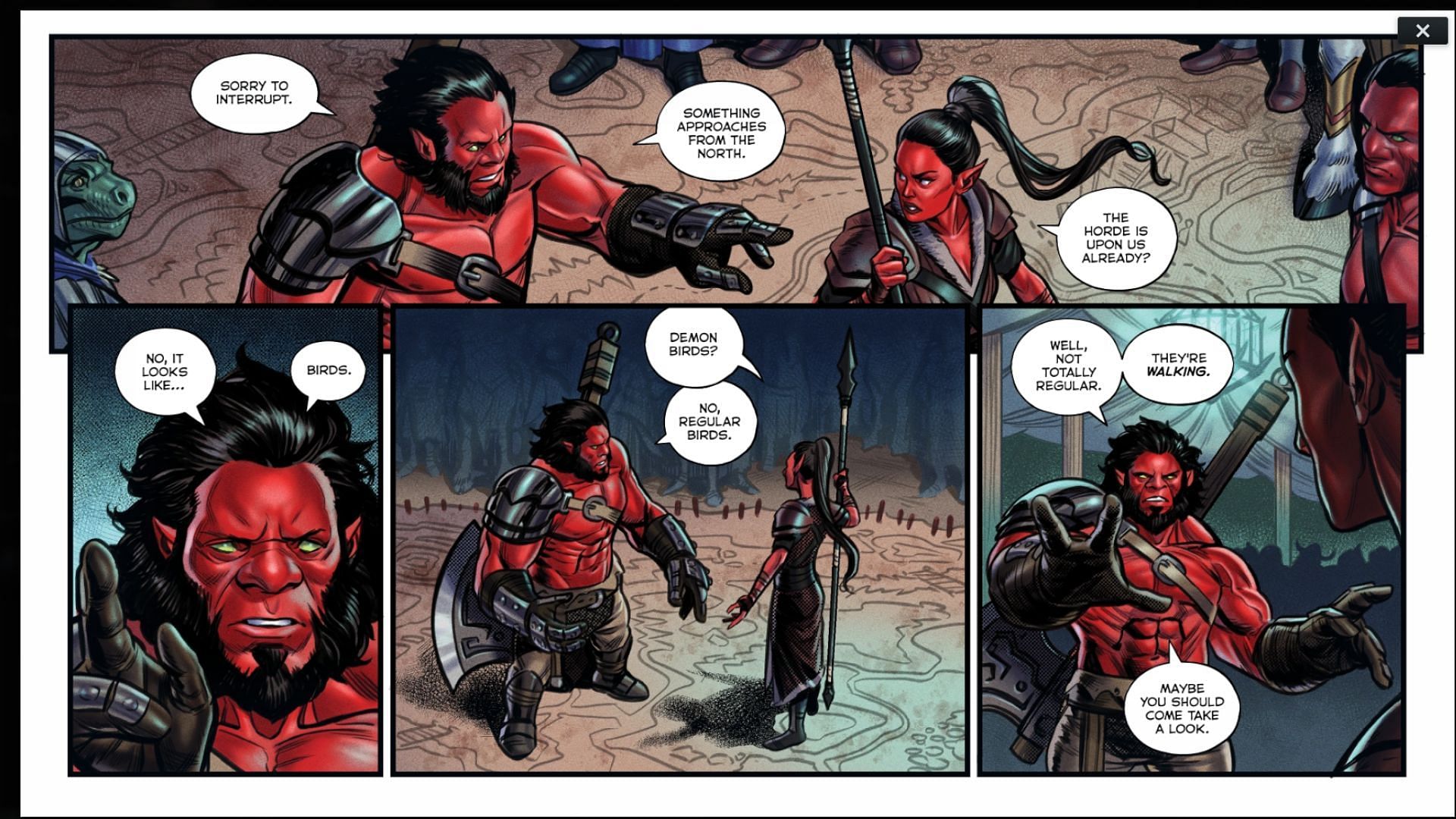 Axe and Sorla Khan discussing battle plans (Image via Valve)