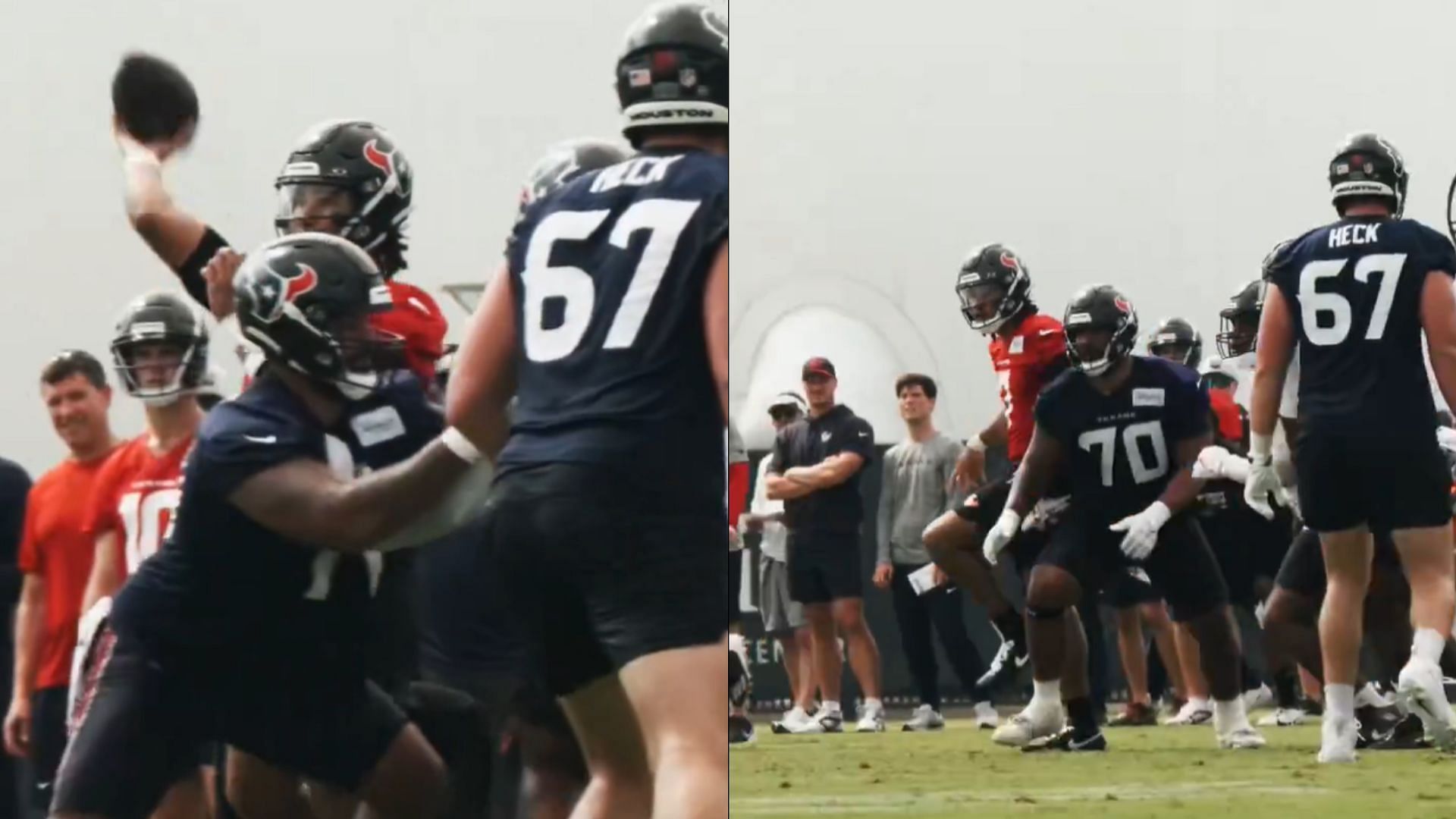 CJ Stroud does a no-look pass during Texans practice