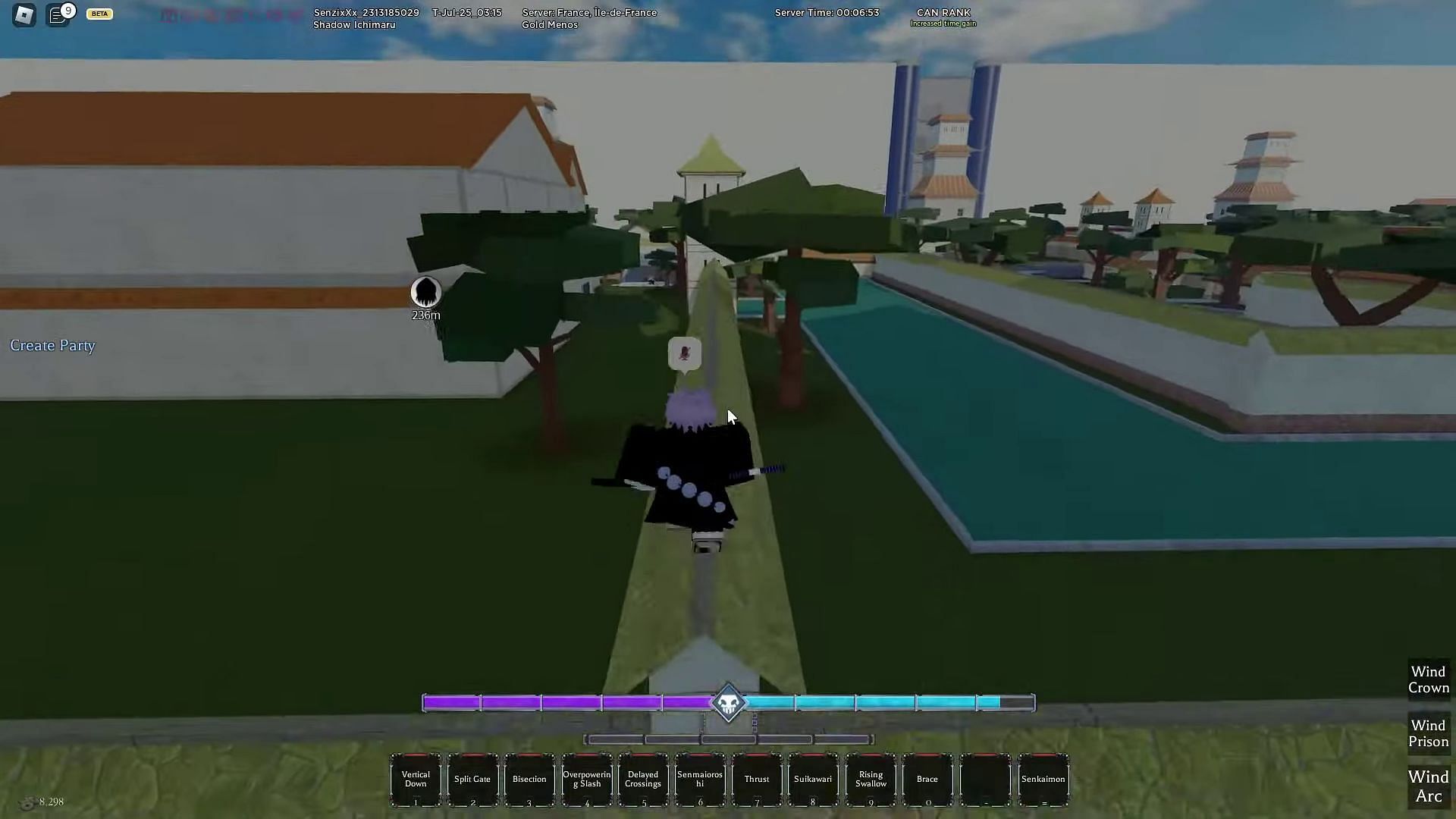Walking across the wall towards the Division 12 HQs (Image via Roblox || ShadowEUG on YouTube)