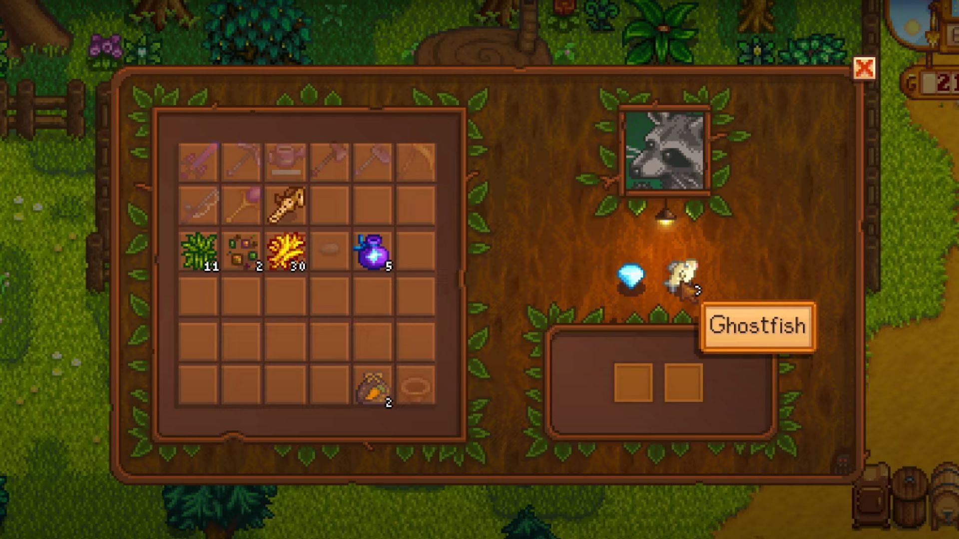 Fulfilling Raccoon&#039;s request unlocks new item in the Raccoon Shop (Image via ConcernedApe || YouTube @Veilfyred)