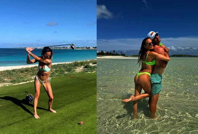 Jena Sims tries her hand at Golf during vacation with LIV star Brooks Koepka