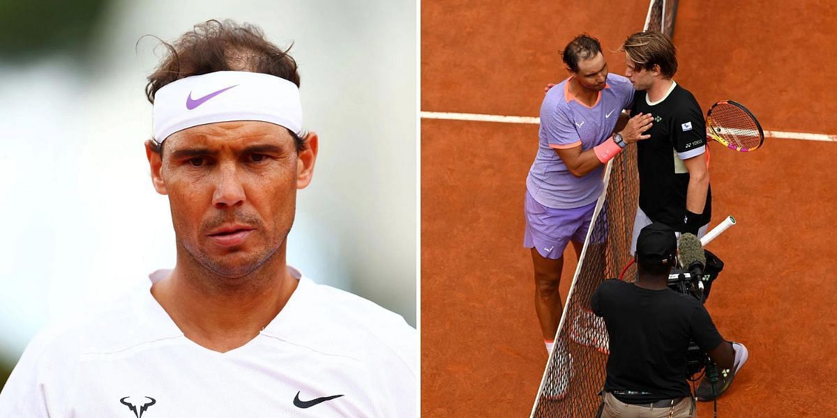 Rafael Nadal (L) Nadal and Zizou Bergs at the Italian Open (R)