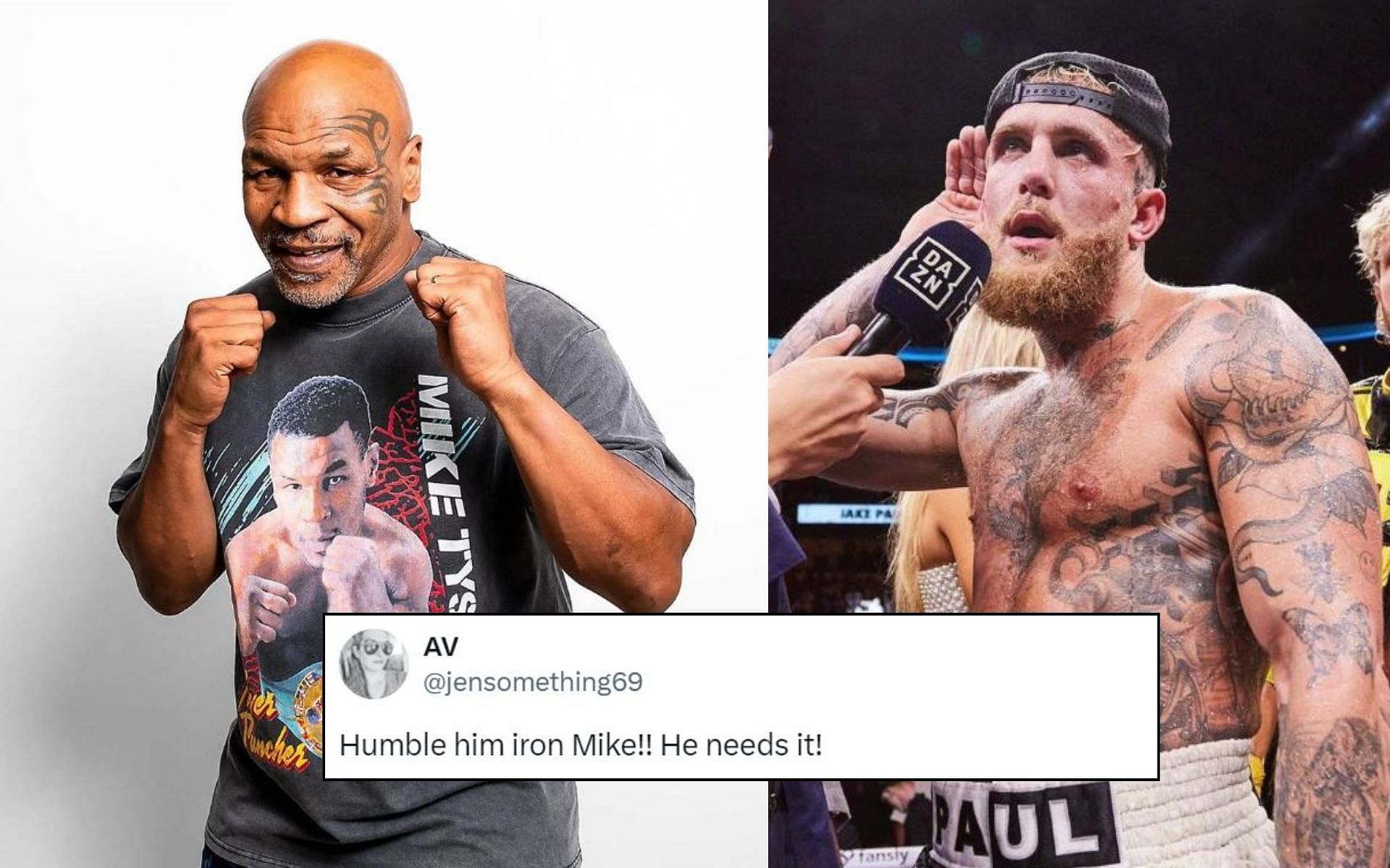 Fans react (insert) to Mike Tyson (left) declaring he doesn