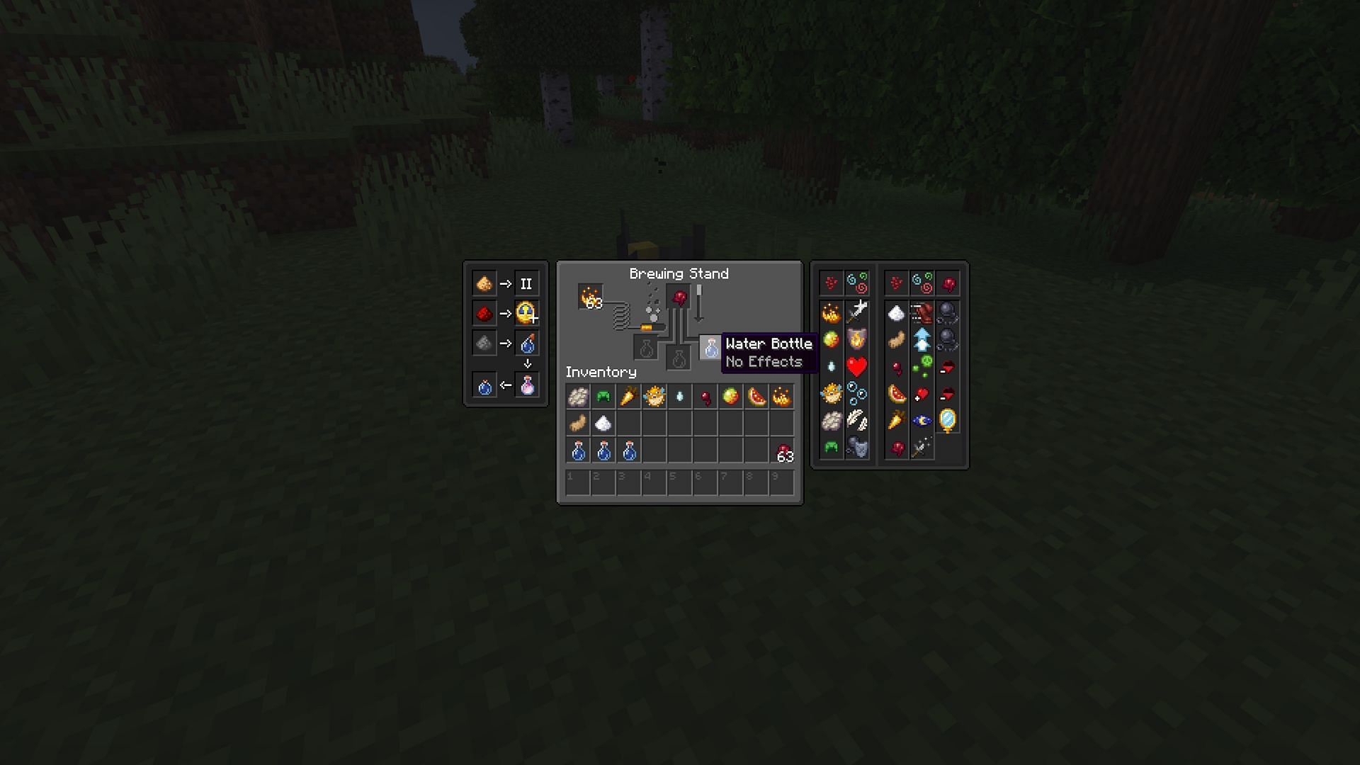 Brewing a weakness potion using a water bottle and fermented spider eye (Image via Mojang)