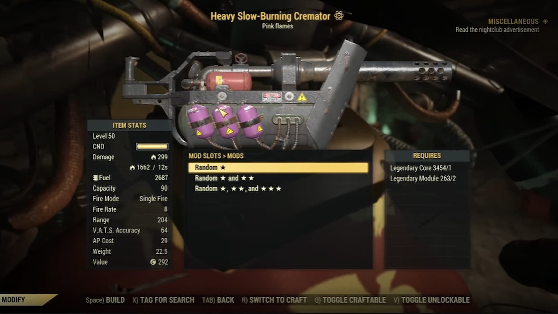 Crafting a weapon with random Legendary mods. (Image via Bethesda Game Studios || Angry Turtle/YouTube)