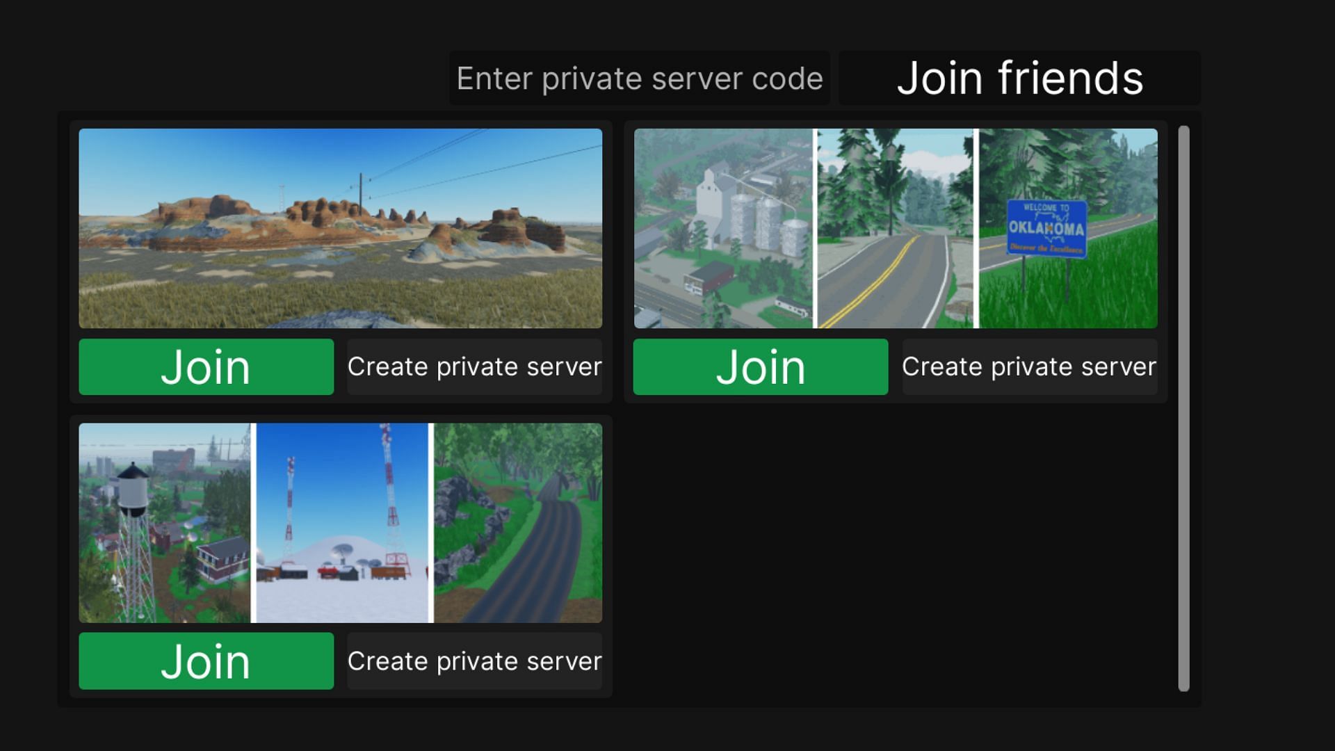 Create or join any server in Off-Roading Epic (Image via Roblox)