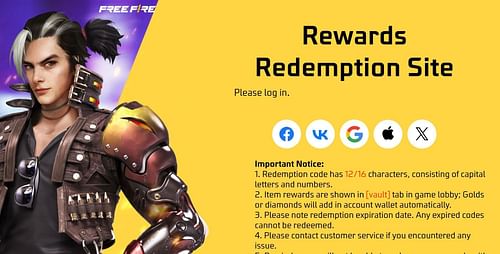 You can complete the redemption on the Rewards Redemption Site (Image via Garena)