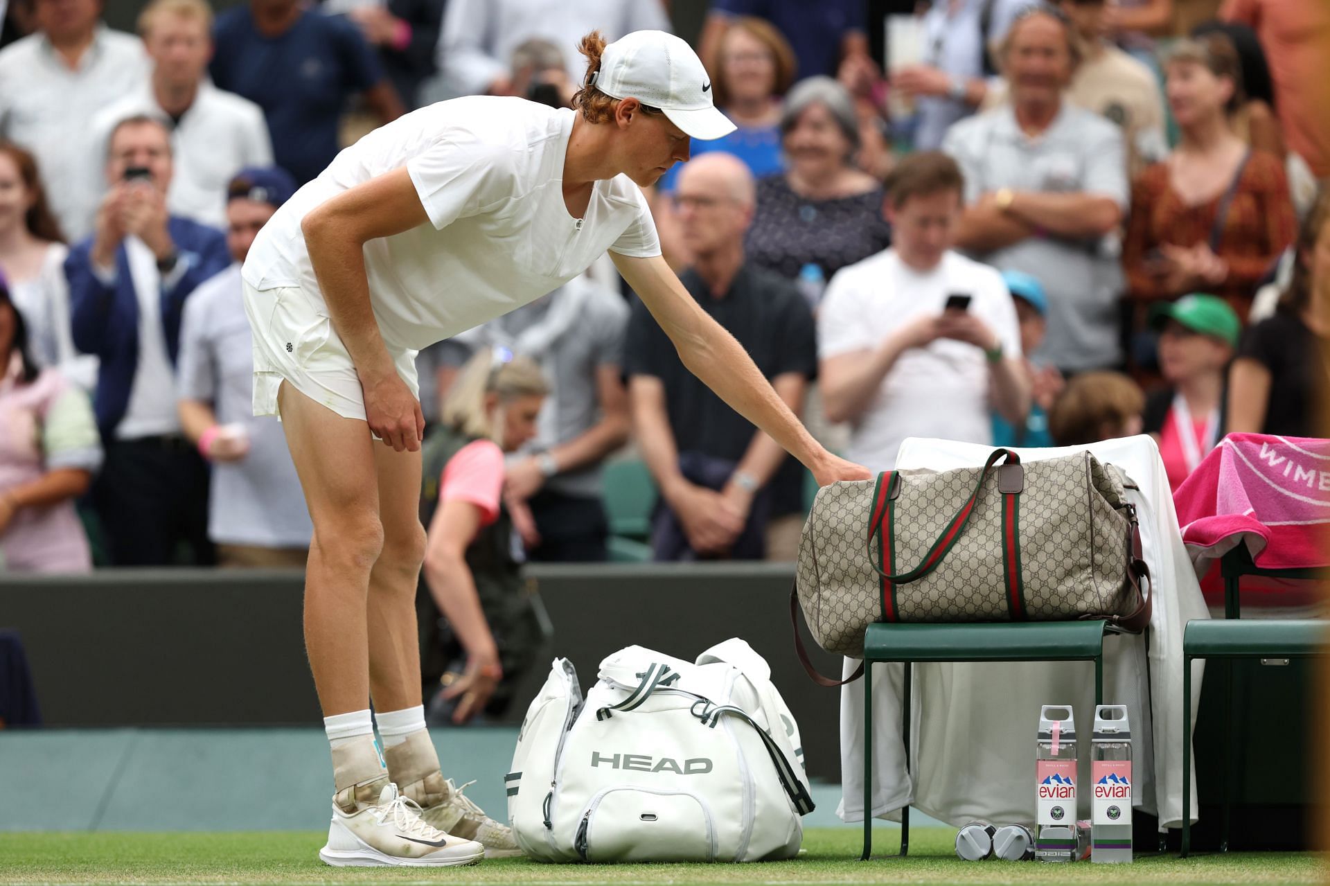 Jannik Sinner pictured with his Gucci duffle bag at 2023 Wimbledon Championships (Image Source: Getty)
